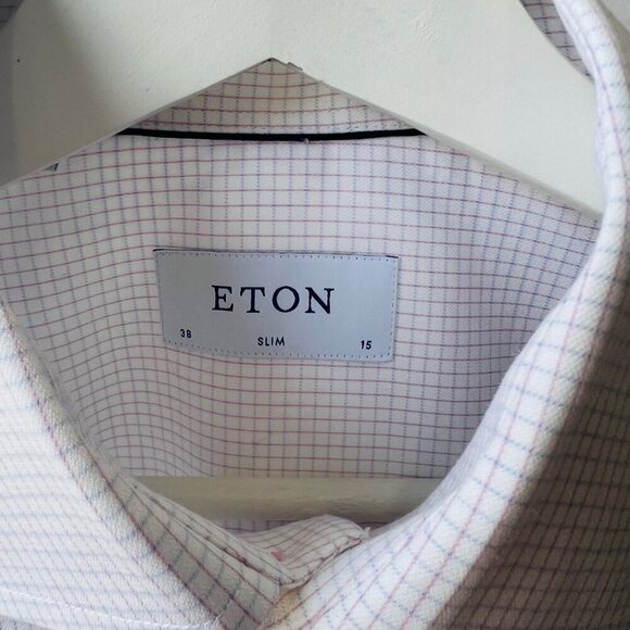 ETON Dobby cotton plaid shirt, white/ pink/blue, Size 38/15 - Picture 5 of 7